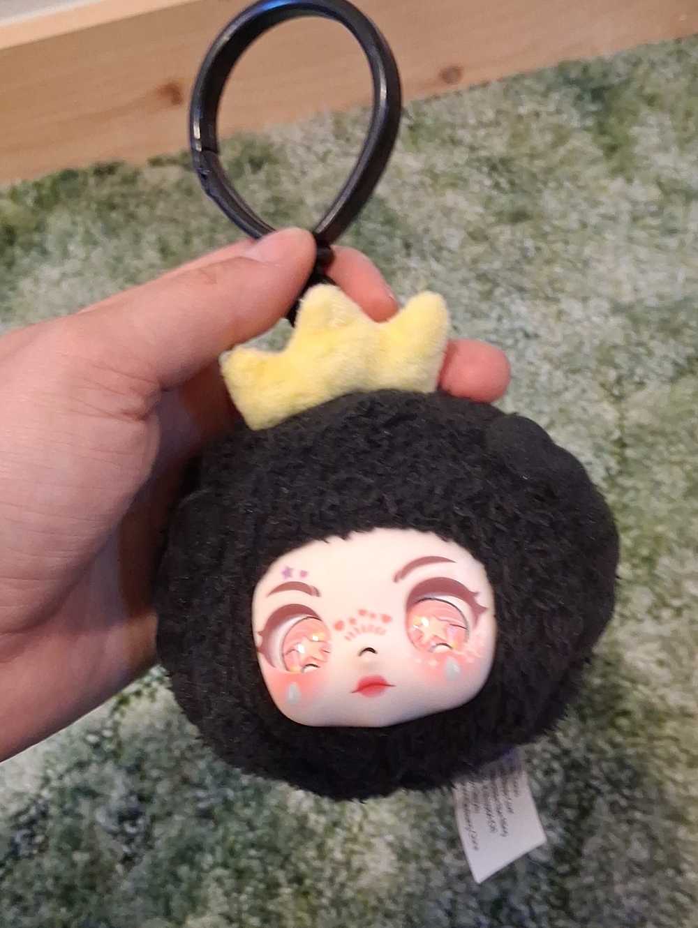 Plush Black Doll Keychain with Yellow Crown